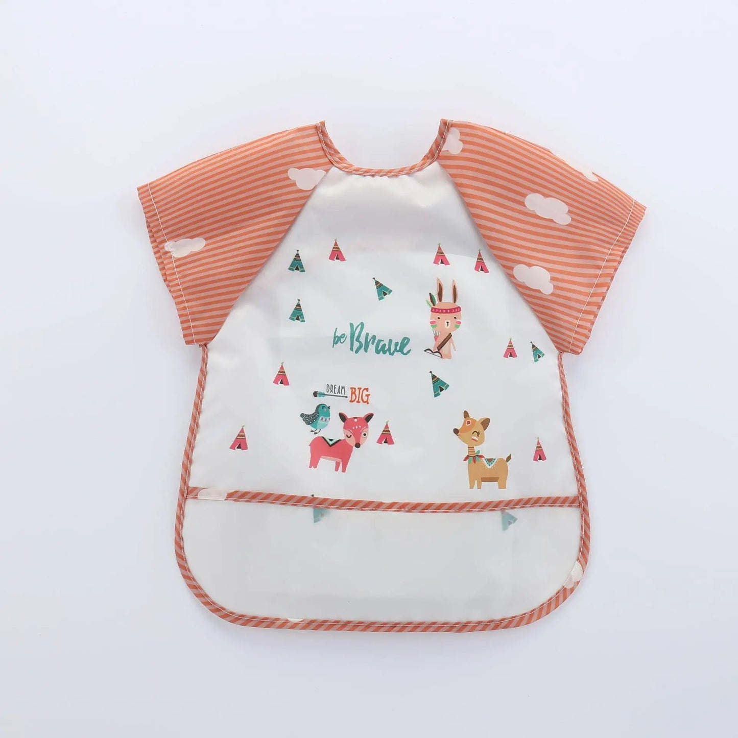 Colorful Cartoon Waterproof Baby Bibs with Long Sleeves and Pocket for Self-Feeding Infants (0-3 Years)