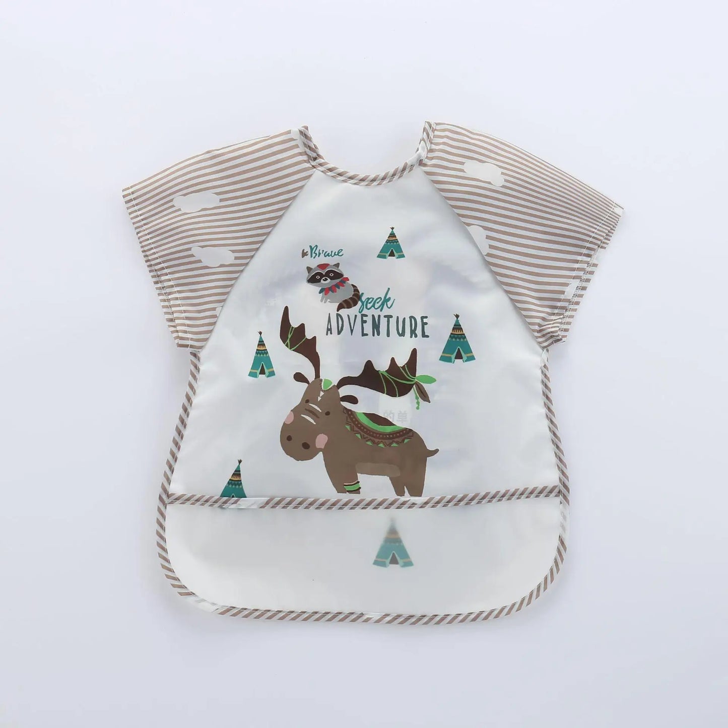 Colorful Cartoon Waterproof Baby Bibs with Long Sleeves and Pocket for Self-Feeding Infants (0-3 Years)
