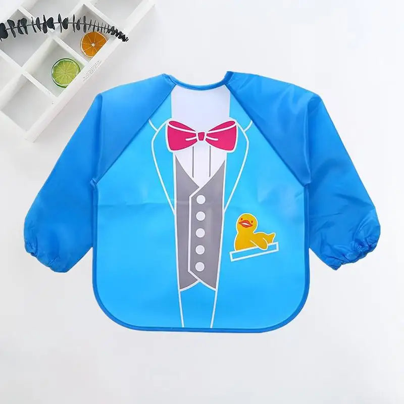 Colorful Cartoon Waterproof Baby Bibs with Long Sleeves and Pocket for Self-Feeding Infants (0-3 Years)