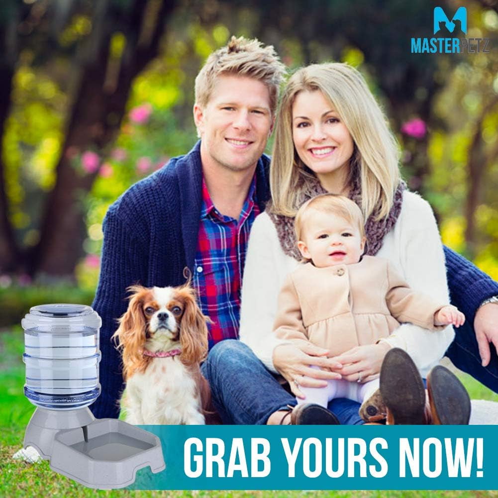 Automatic Dog Water Bowl with Wide Bowl for Dogs Cats Small Pets under 30 Lbs, 1 Gallon 3.8 Liter Capacity Replendish Gravity Waterer with Safety Twist Lock Opening, Dog Food Recipe Ebook Included