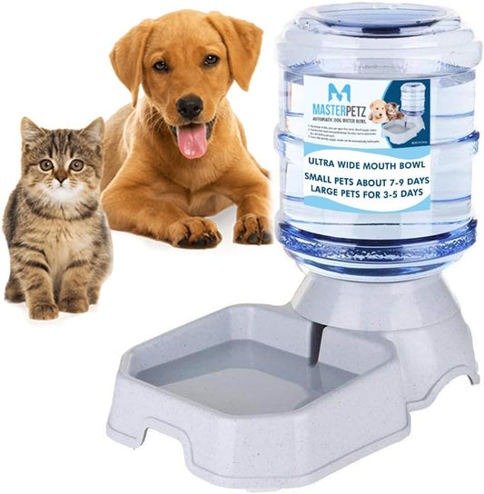 Automatic Dog Water Bowl with Wide Bowl for Dogs Cats Small Pets under 30 Lbs, 1 Gallon 3.8 Liter Capacity Replendish Gravity Waterer with Safety Twist Lock Opening, Dog Food Recipe Ebook Included