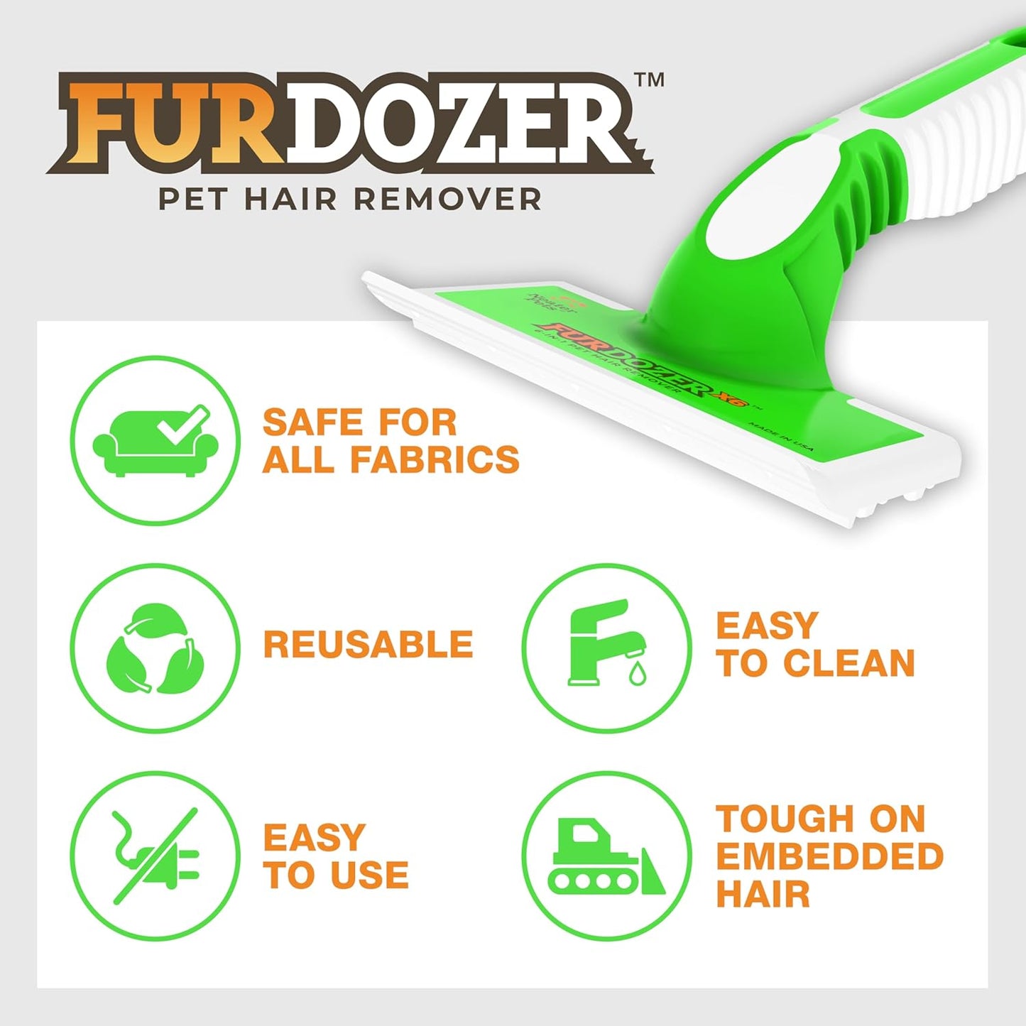 Furdozer X6 Pet Hair Remover & Auto Detailing Tool - Cat & Dog Hair Remover for Carpets, Car Interiors, Couches, Bedding, & Pet Furniture - Reusable Pet Hair Removal Tool for Cat and Dog Fur & Lint