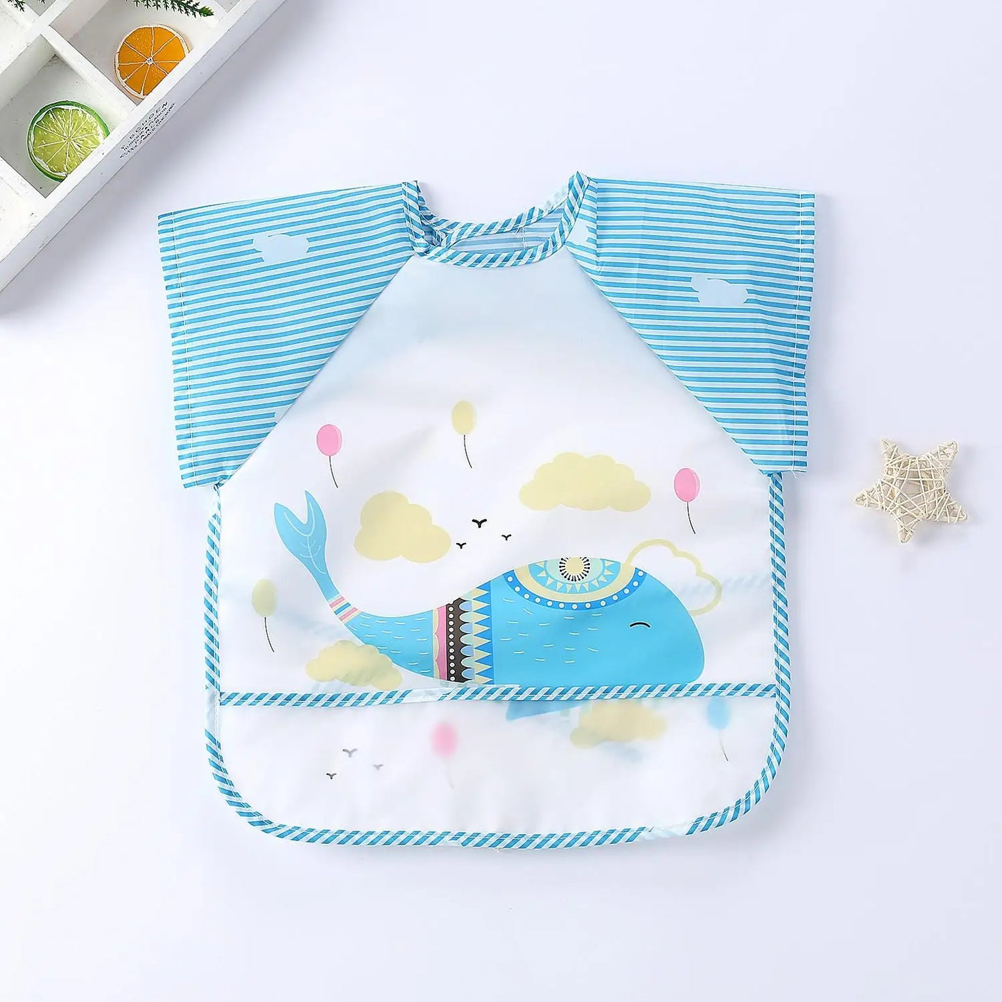 Colorful Cartoon Waterproof Baby Bibs with Long Sleeves and Pocket for Self-Feeding Infants (0-3 Years)