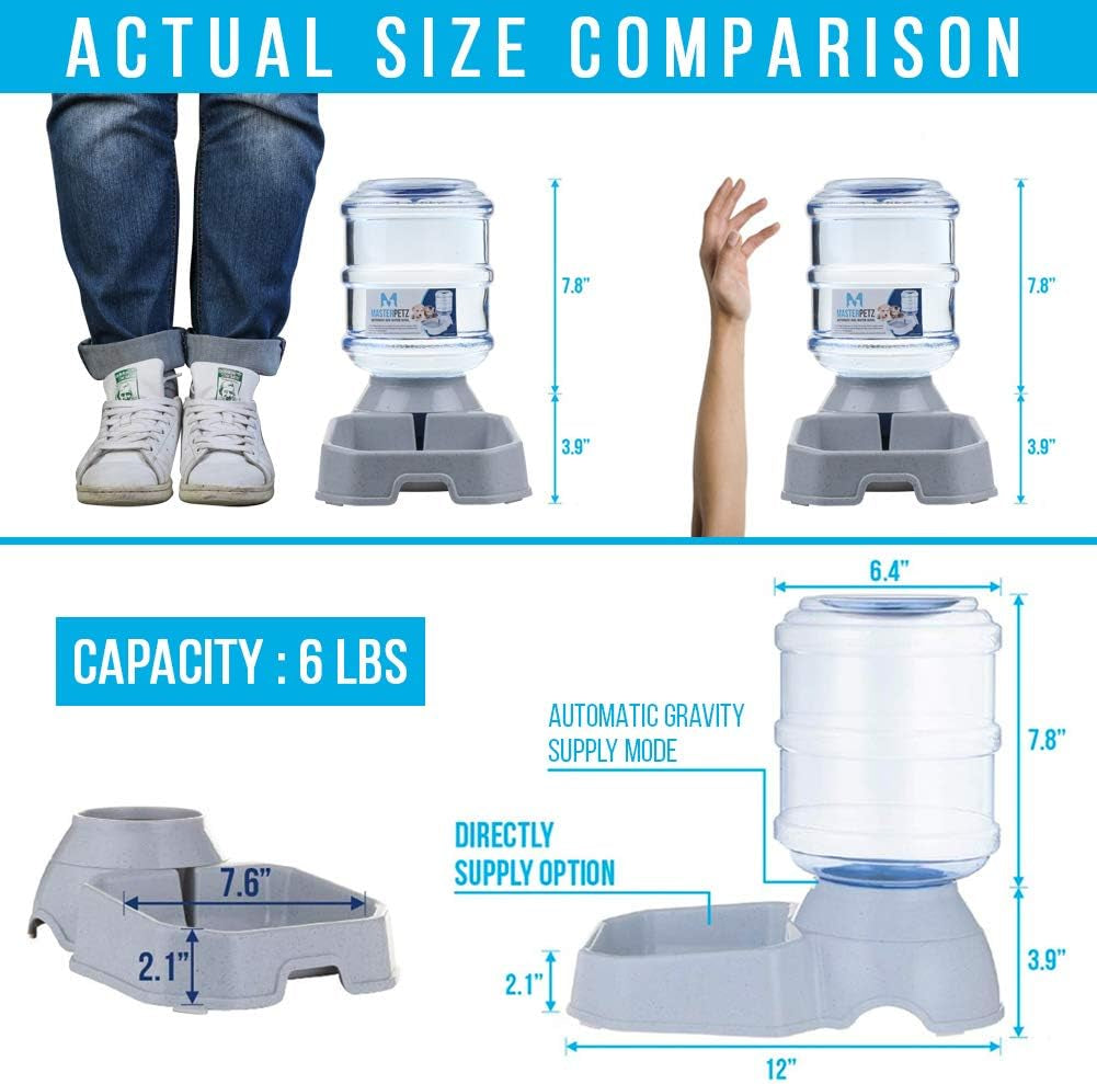 Automatic Dog Water Bowl with Wide Bowl for Dogs Cats Small Pets under 30 Lbs, 1 Gallon 3.8 Liter Capacity Replendish Gravity Waterer with Safety Twist Lock Opening, Dog Food Recipe Ebook Included