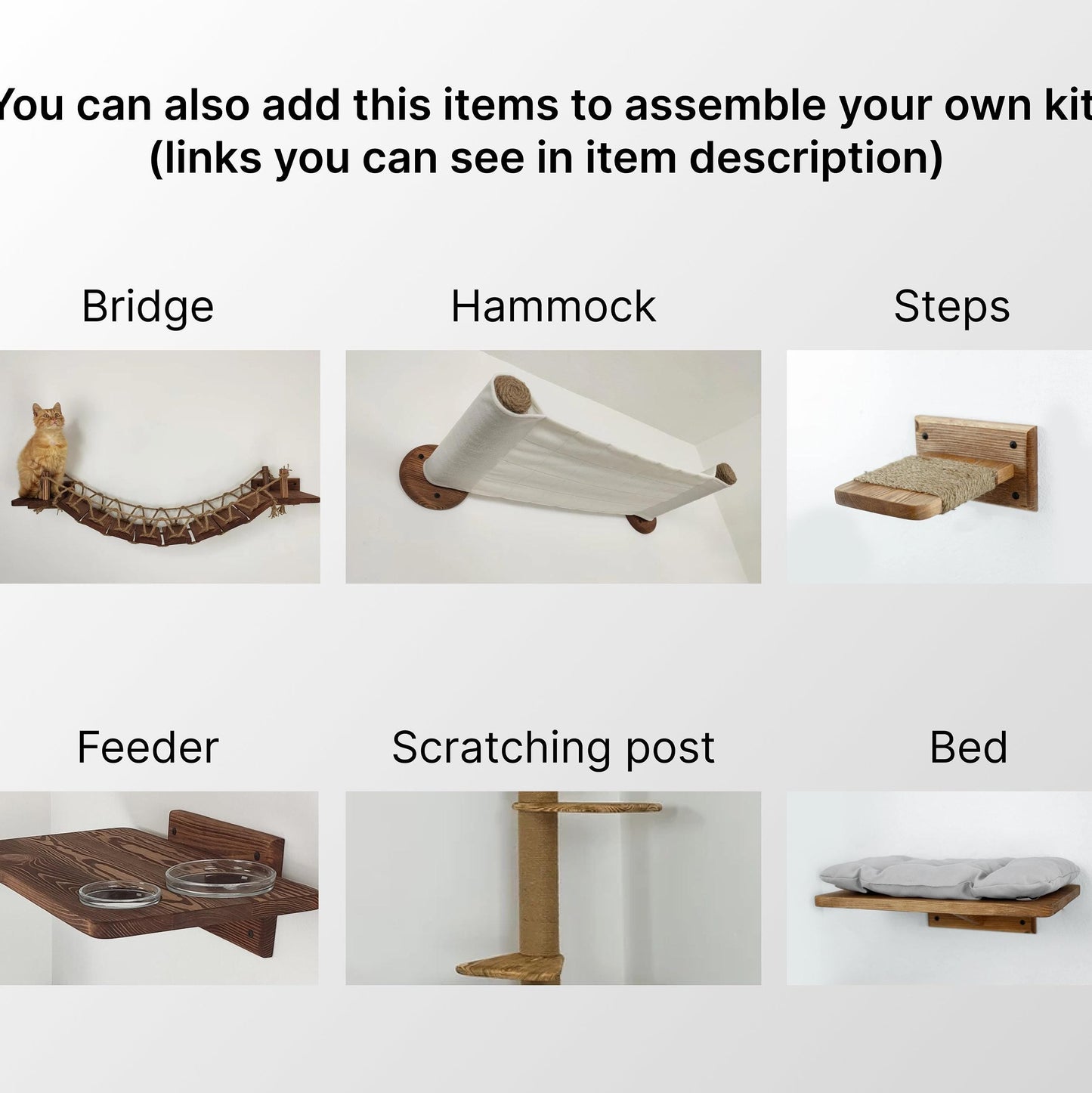 Stock in USA, Set Cat 6 Steps with Rope, Cat Furniture, Cat Shelves, Cat Shelf, Cat Wall Shelves, Cat Bridge, Cat Ladder, Cat Tree Furniture