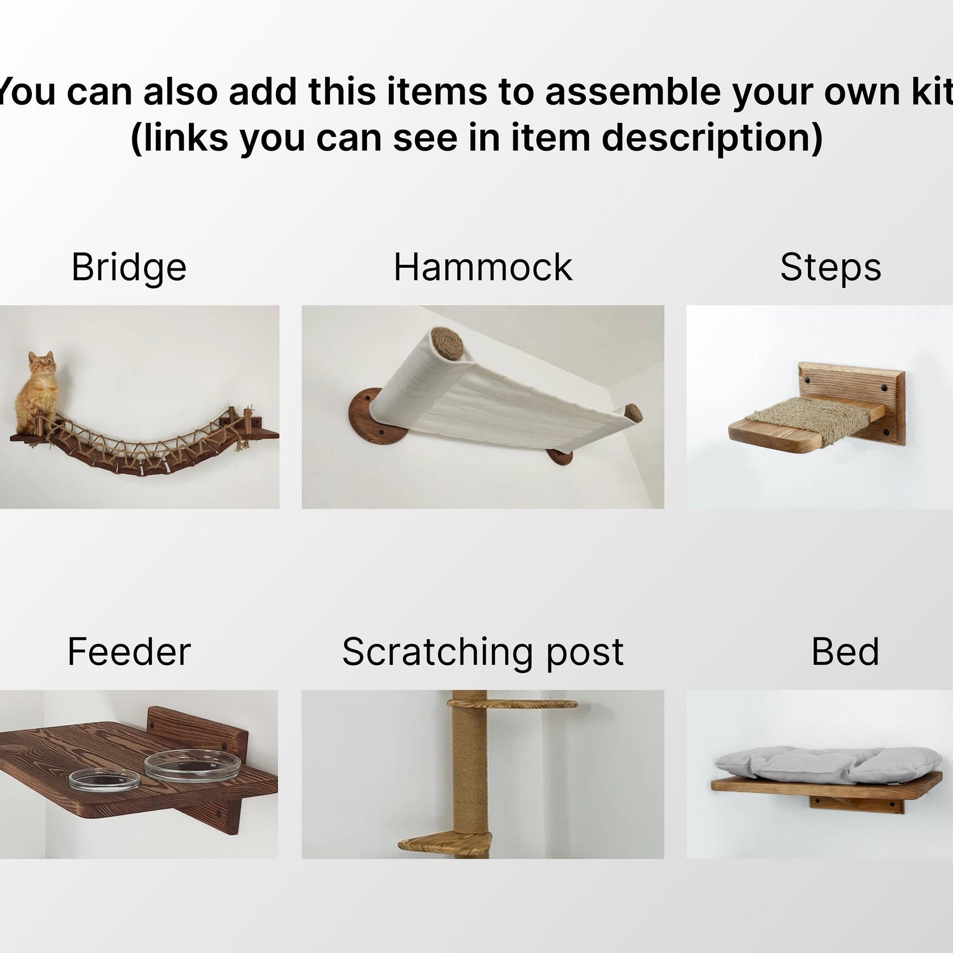 Stock in USA, Set Cat 6 Steps with Rope, Cat Furniture, Cat Shelves, Cat Shelf, Cat Wall Shelves, Cat Bridge, Cat Ladder, Cat Tree Furniture